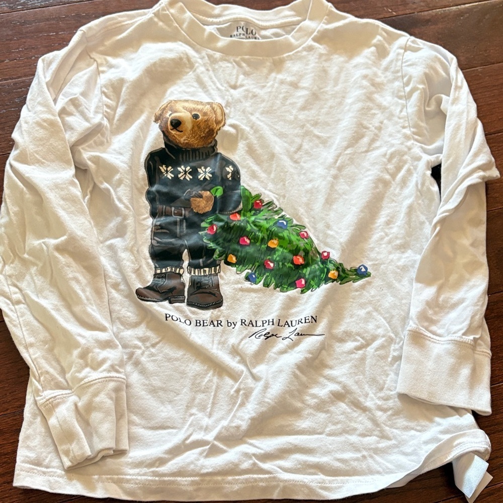 Ralph Lauren Christmas White Long Sleeve with Festive Polo Bear